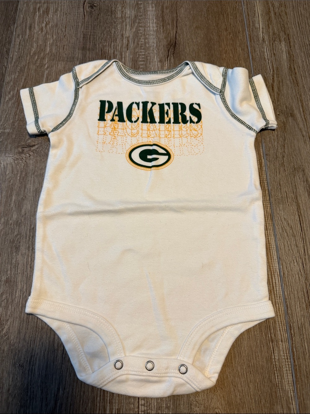 NFL Green Bay Packers White Baby One-Piece with Green & Gold Logo